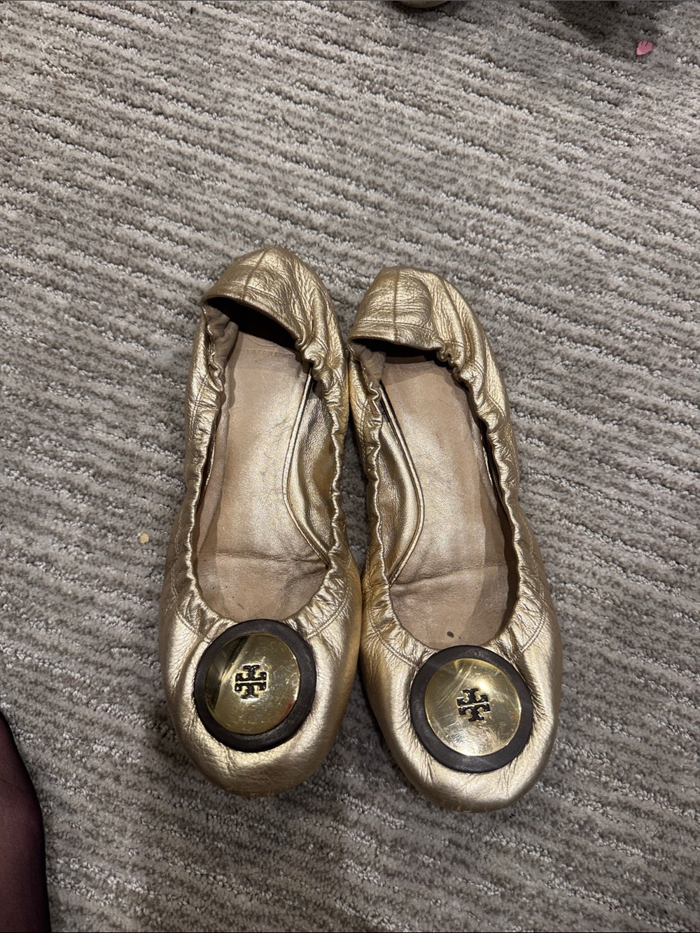 Tory Burch Metallic Gold Leather Round-Toe Ballet Flats size 10